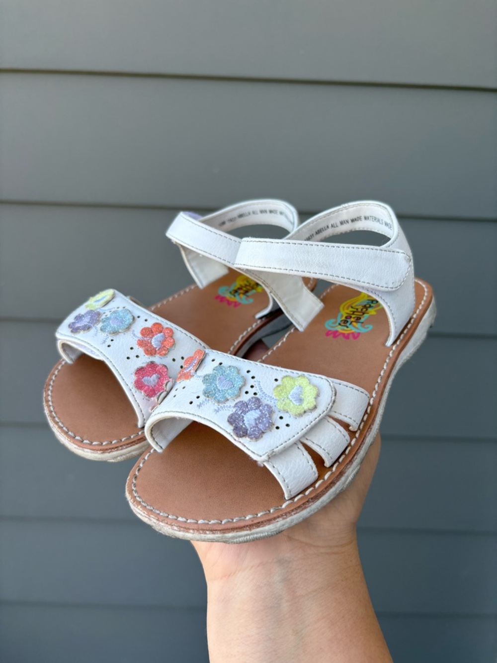 Girls White Kids Floral Strap Sandals Size 10